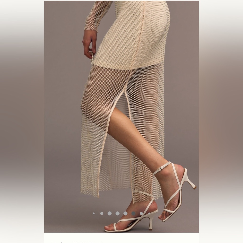✨ Sunday In Brooklyn anthropologie mesh rhinestone maxi dress slip NWT 1X Nude - Picture 12 of 17